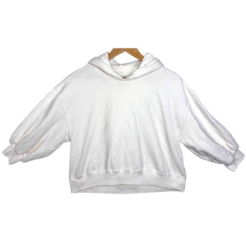 Abercrombie & Fitch Soft AF White Fleece Knit Long Sleeve Cropped Hoodie Size S